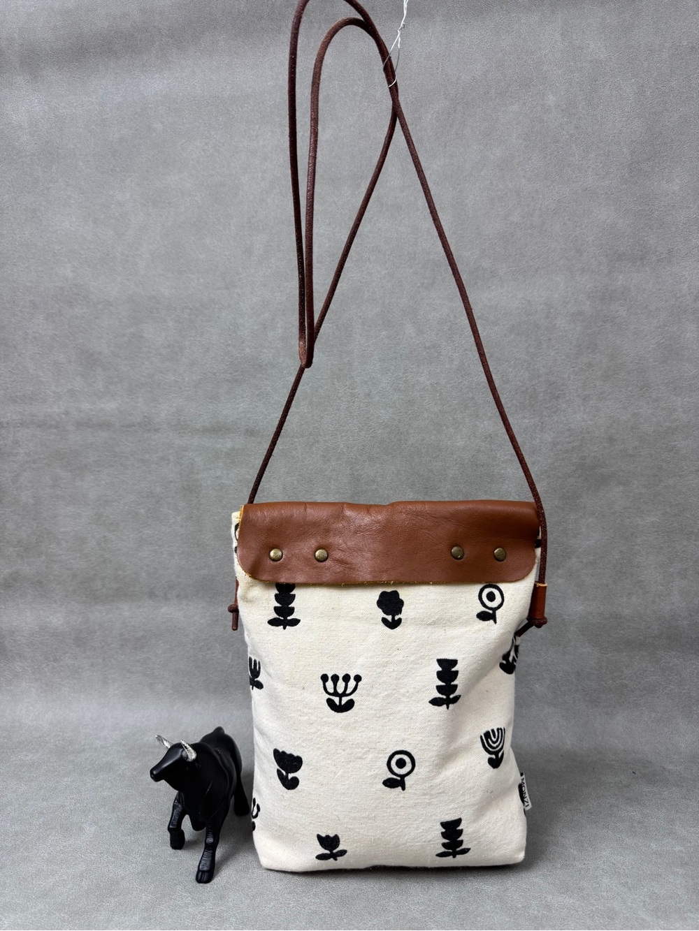 Canvas Bucket Bag with Script Logo - Cream Body & Brown Suede Interior